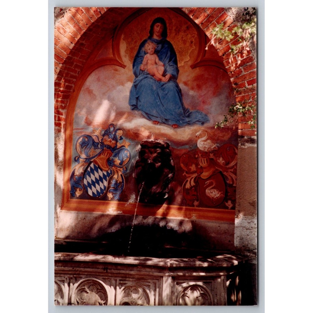 Hohenschwangau Fountain 1960s Snapshot Photo Madonna Art Bavaria Germany